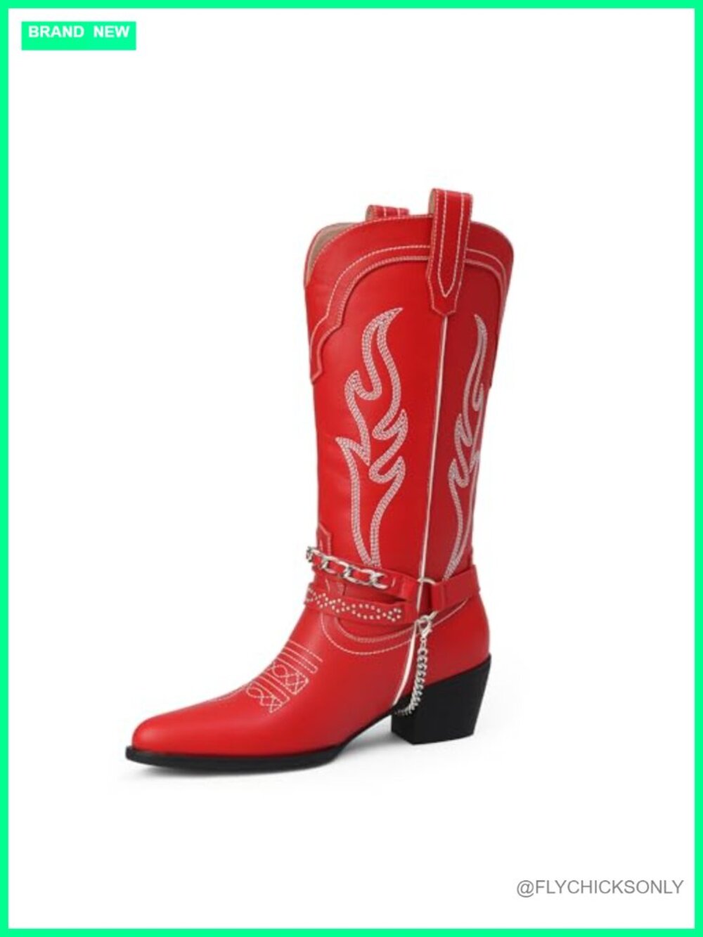 Faux Leather Western Cowboy Boots Pointy Toe Mid Calf Block Heel